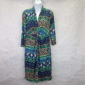 Tori Richard Honolulu Dress Women M 3/4 Sleeve Blue Ruched Front Vacation Cruise